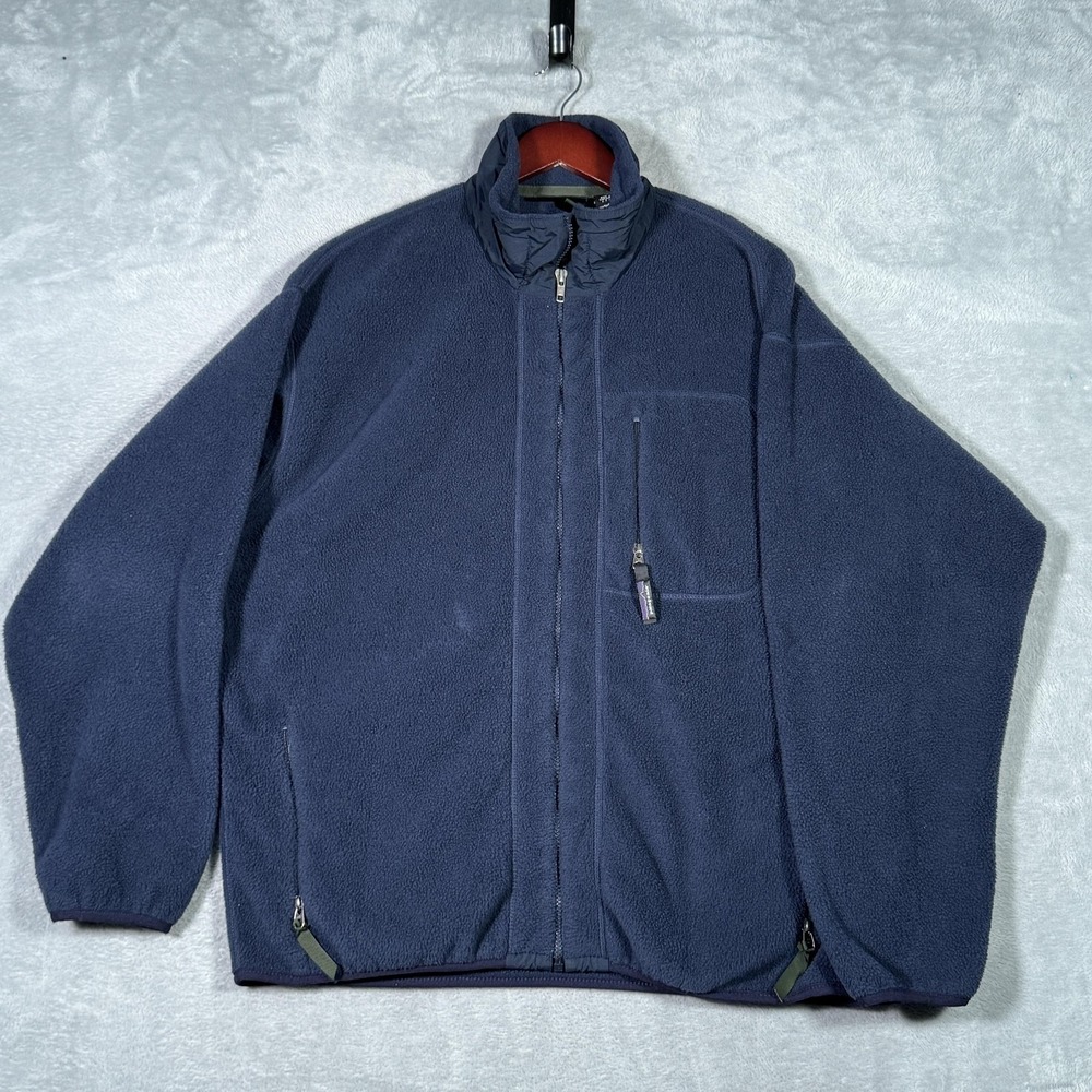 Vintage Patagonia Jacket Mens XL Blue Synchilla Fleece Full Zip USA *FLAW